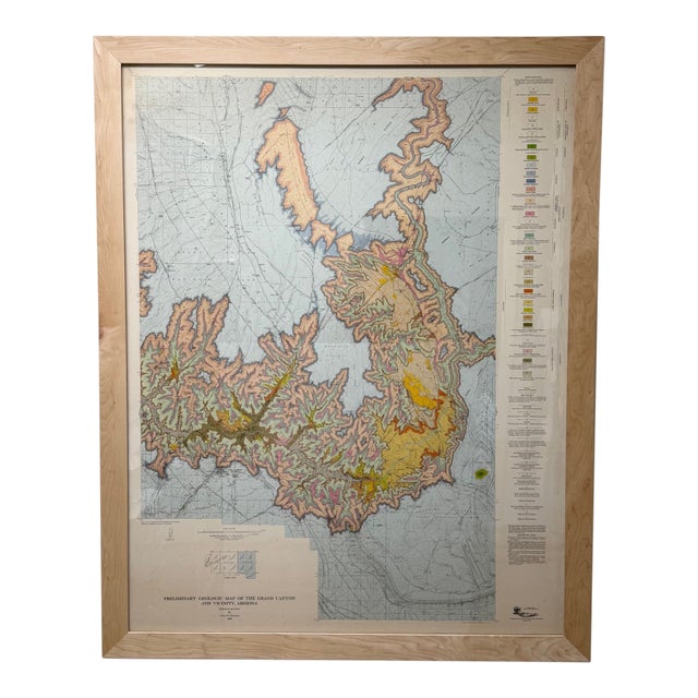 1967, Framed Vintage Preliminary Geologic Map of the Grand Canyon and Vicinity, Arizona For Sale