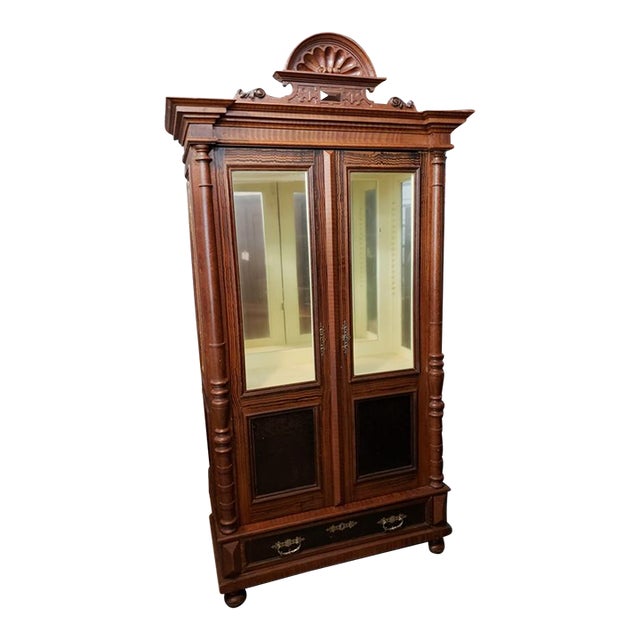 19th-C. Belgian Aesthetic Movement Grain-Painted Three-Sided Glass Display Vitrine Cabinet For Sale