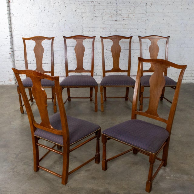 Navy Blue Late 20th Century Georgian Style Baker Dining Chairs W/Solid Splat & Turned Front Legs Set of 6 For Sale - Image 8 of 18