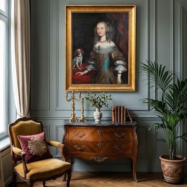 Portrait of Anna Maria Luisa d'Orléans, 17th Century, Oil Painting on Canvas, Framed For Sale - Image 4 of 18
