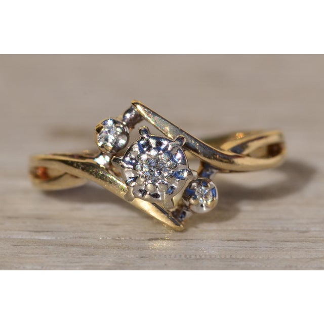 Gold The Renabie: Ladies Vintage Yellow Gold Bypass Diamond Engagement Ring For Sale - Image 8 of 10