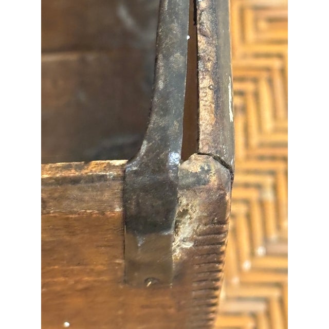 Antique 19th Century Dovetailed Wooden Storage Box With Iron Reinforcements For Sale - Image 11 of 12