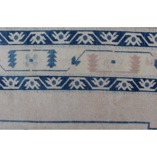 Blue, Cream & Green Vintage Oushak Rug With Geometric Medallion & Tribal Design 4'9 X 6'9 For Sale - Image 10 of 12