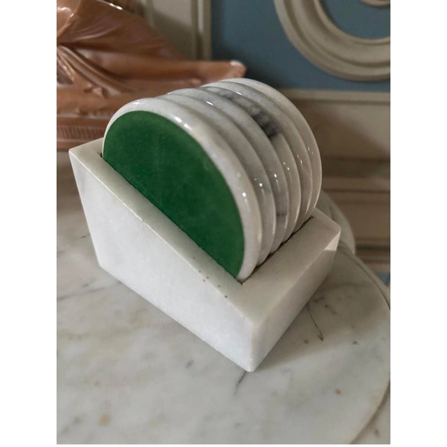 1950s Vintage Carrara Marble Coaster Set With Marble Box, Italy 1970s For Sale - Image 5 of 9