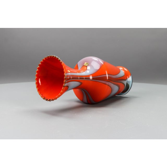 Italian Opaline Florence Glass Vase in Red and Grey, 1970s For Sale - Image 11 of 15