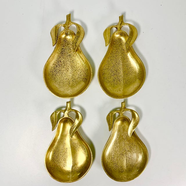 Hollywood Regency Mid-Century Hollywood Regency Boho Chic Brass Pear Dessert Plates - Set of 4 For Sale - Image 3 of 12
