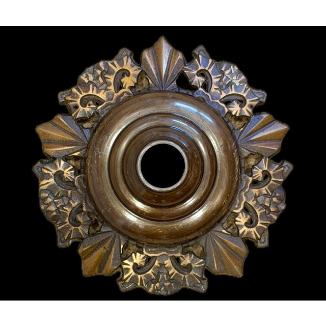 1930s Mid-West Mfg. Soleure Series Art Deco 6-Light Slip Shade Chandelier in Cast Bronze For Sale - Image 14 of 15