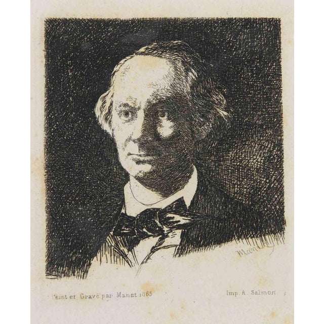 Hollywood Regency Edouard Manet, Portrait of Charles Baudelaire, 1868, Etching For Sale - Image 3 of 3