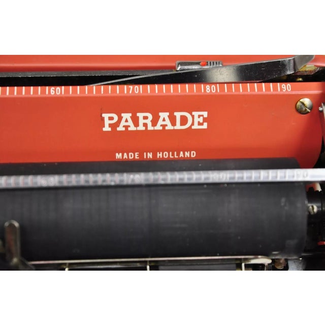 Vintage Royal Holland Parade Coral Red Mid Century Modern Typewriter in Case For Sale In Philadelphia - Image 6 of 12