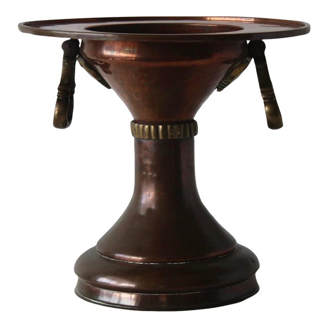 Vintage Ottoman Turkish Style Copper Brass Brazier Planter Side Table For Sale