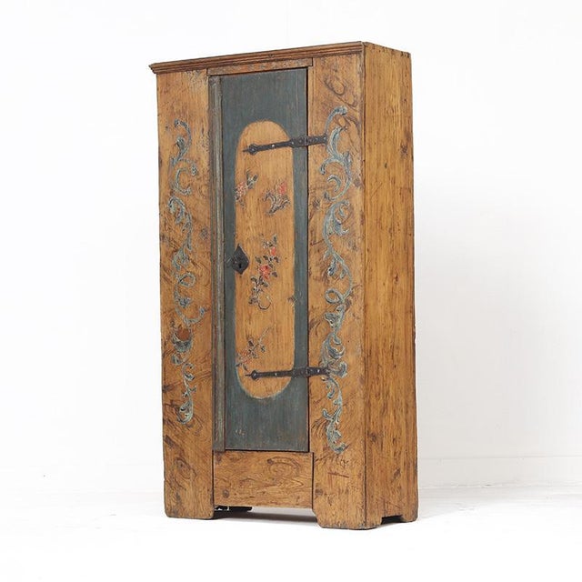 Rustic Primitive Rustic Farmhouse Folk Art Painted Bridal Cabinet For Sale - Image 3 of 14