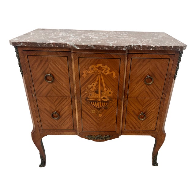 Marquetry Chest of Drawers with Projecting Top For Sale