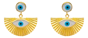 Dual Evil Eye Gold & Pearl Chunky Earrings, 2 Pieces