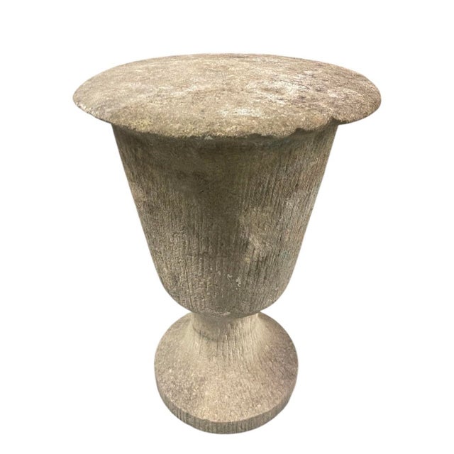 1990s Pair of Brutalist Cast Stone Sculptural Urns on Footed Base For Sale - Image 5 of 10