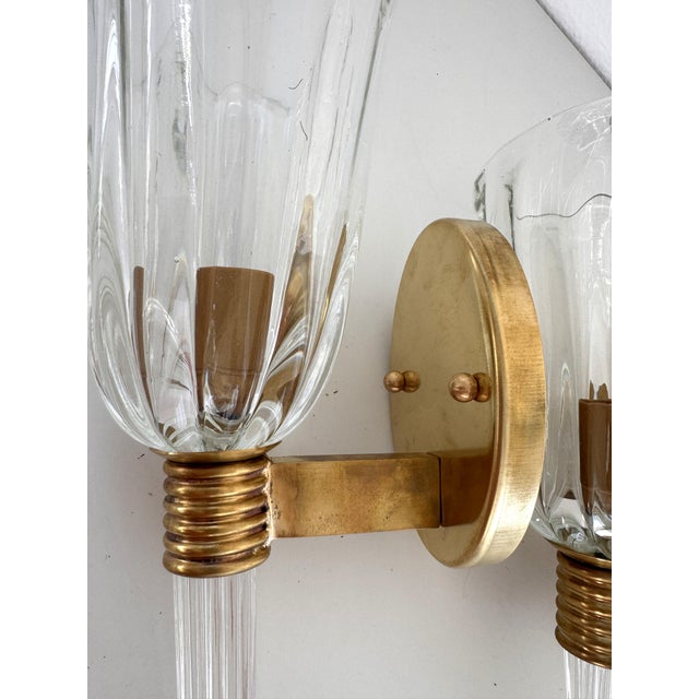 Italian Murano Crystal Glass and Brass Wall Sconces, 1990s, Set of 2 For Sale - Image 17 of 18