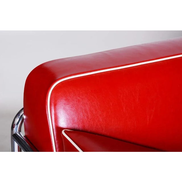 Metal Bauhaus Sofa in Chrome-Plated Steel and Red Leather attributed to Robert Slezák, Former Czechoslovakia, 1950s For Sale - Image 7 of 11