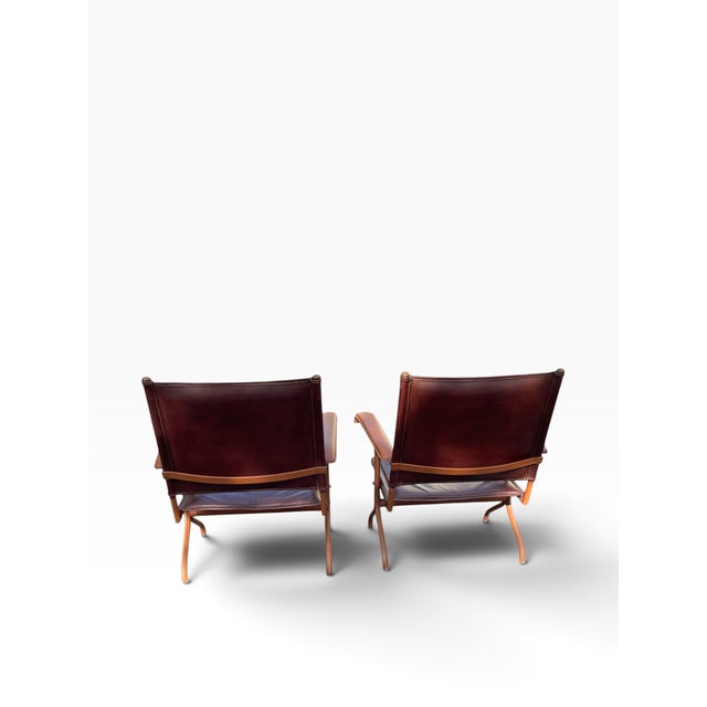Mid-Century Modern Vintage Stitched Leather Chairs by Jacques Adnet, 1950s, Set of 2 For Sale - Image 3 of 10
