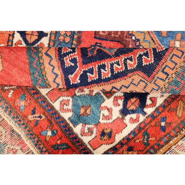 Antique Northwest Persian Runner With Geometric Medallions and Bold Colors 3'4"x9'9" For Sale - Image 10 of 11