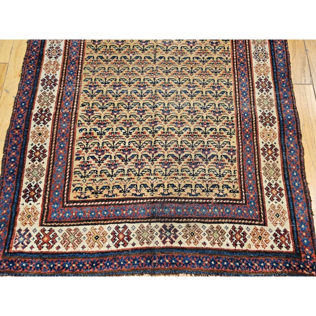 19th Century Persian Kurdish Bidjar Rug, Hand-Knotted Wool, Allover Paisley Pattern, Tan & Burgundy, 4x9 For Sale - Image 15 of 15