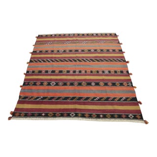 1960s Turkish Red Hand Knotted Kilim Square Rug For Sale