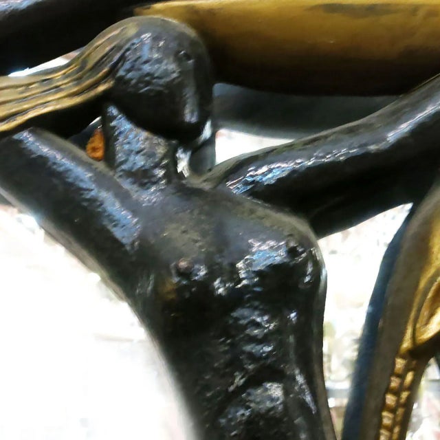 1950s Large Mid Century Wall Mirror With Carved Tribal Sculptures in the Center For Sale - Image 4 of 6