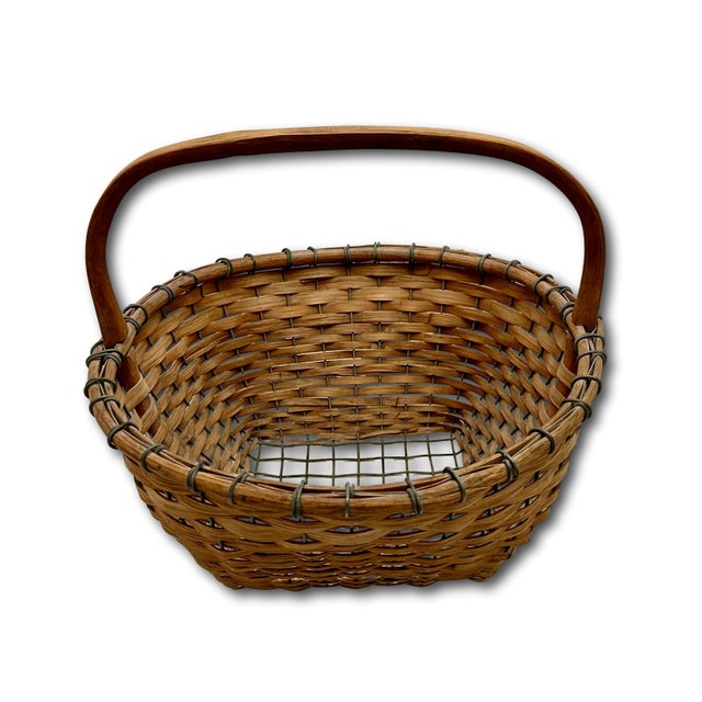 Large Authentic Vintage Steel Wire & Ash Wood Splint Massachusetts Famous Ipswich Clam Diggers Gathering Basket For Sale - Image 12 of 18