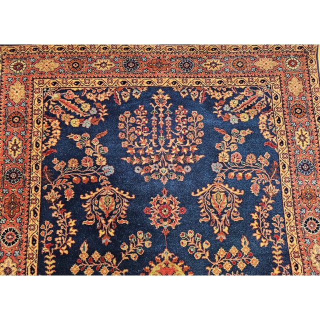 Navy Blue Antique Mahajiran Sarouk Area Rug, Hand-Knotted Wool, Allover Floral Pattern, Navy & Red, 4x6 For Sale - Image 8 of 14