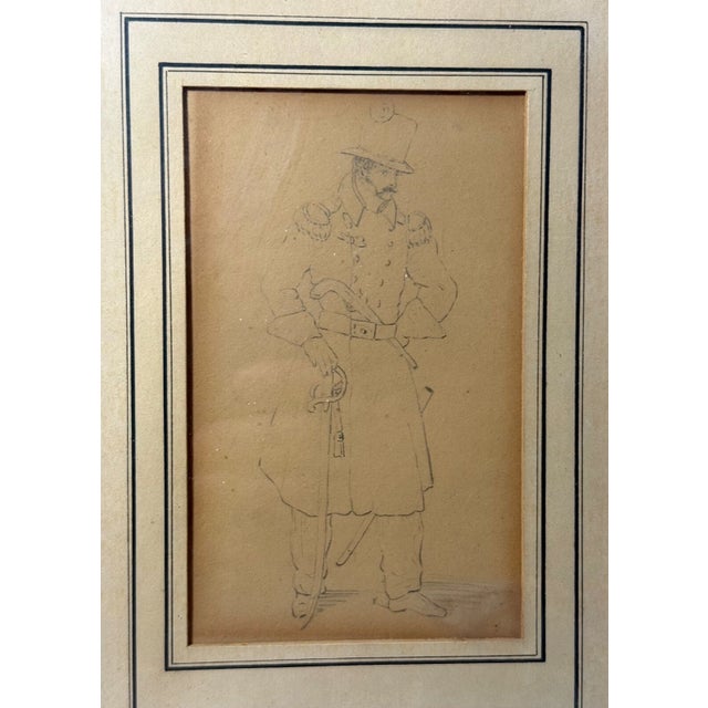 Up for sale is an exquisite antique 1830 French military portrait drawing of a man in uniform armed. This original pencil...
