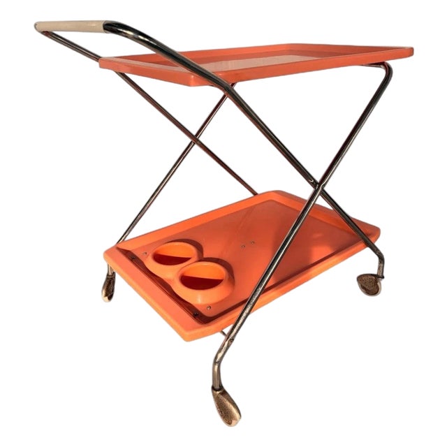 Vintage Orange Serving Cart with Chrome Frame, 1970s For Sale