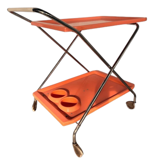 Vintage Orange Serving Cart with Chrome Frame, 1970s
