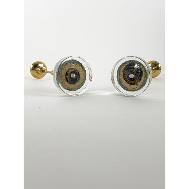 Scandinavian Modern Brass and Glass Candlesticks by Gunnar Ander, 1950, Set of 2 For Sale - Image 3 of 10