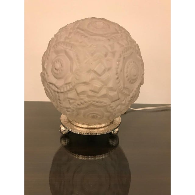 Art Deco French Art Deco Round Geometric Table Lamp by Sabino For Sale - Image 3 of 13