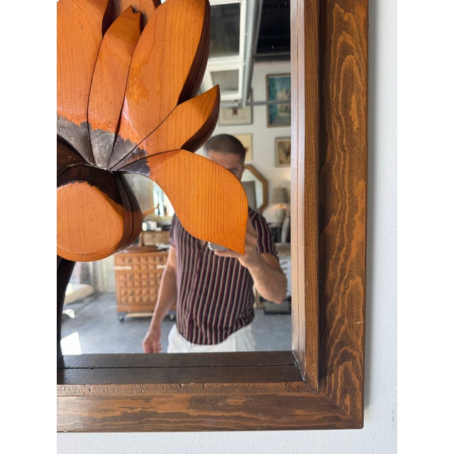 1982 Carpy Tropical Organic Carved Wood Iris Flowers Wall Mirror For Sale - Image 9 of 12