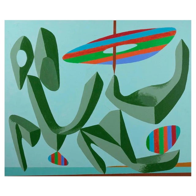 Leo Guida, Green Composition, Original Acrylic Painting, 1980s For Sale