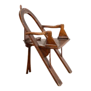 Rustic Antique Hand-Carved Tri Leg Chair