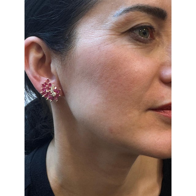 Early 21st Century 3 Ct Natural Marquise Ruby & 0.70 Ct Diamond Clip on Earring 18 KYG For Sale - Image 5 of 18