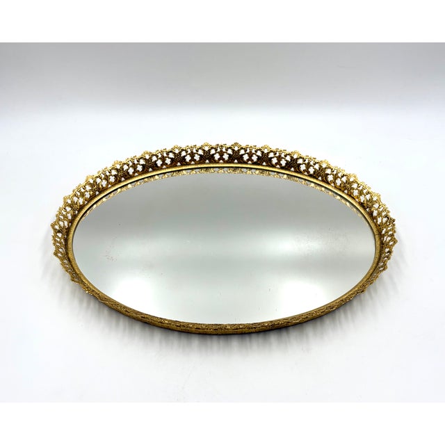 Art Nouveau Vintage French Gilt Ormolu Gallery Mirror Tray For Sale - Image 3 of 7