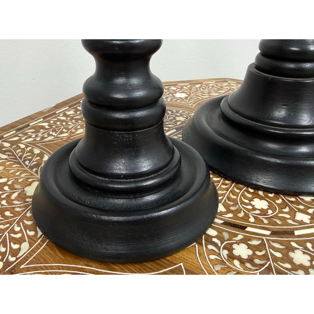 Global Views Ebony Wood Candle Holders, Set of Two For Sale - Image 10 of 12