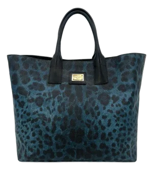 Mid 20th Century Dolce & Gabbana Blue Leopard Print Coated Canvas Tote