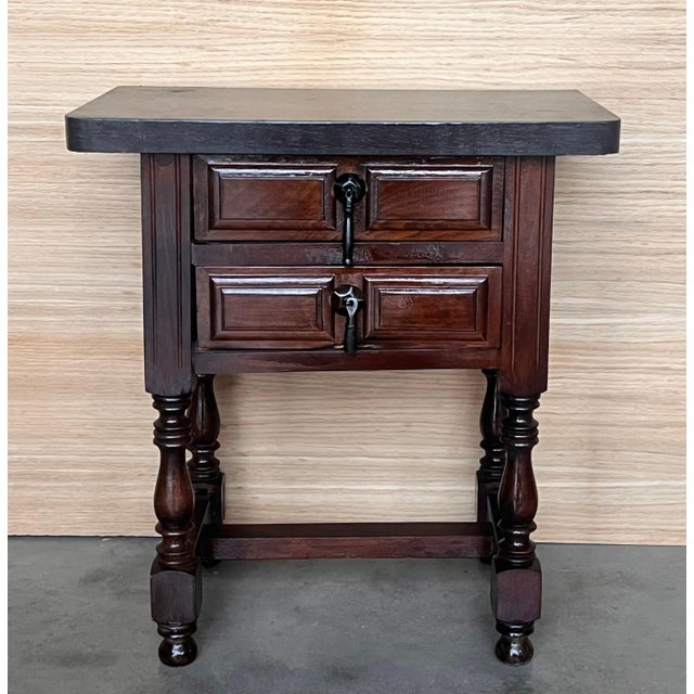 Early 20th Century Pair of Spanish Nightstands with Two Drawers and Iron Hardware For Sale - Image 16 of 18