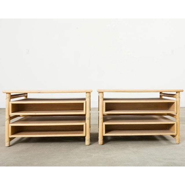 Pair McGuire Cerused Oak Rattan Nightstands End Tables For Sale - Image 17 of 17