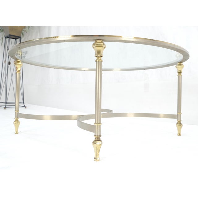 Italian Round 38" Brushed Chrome & Brass Bezel & leg Glass Top Coffee Table For Sale - Image 12 of 12
