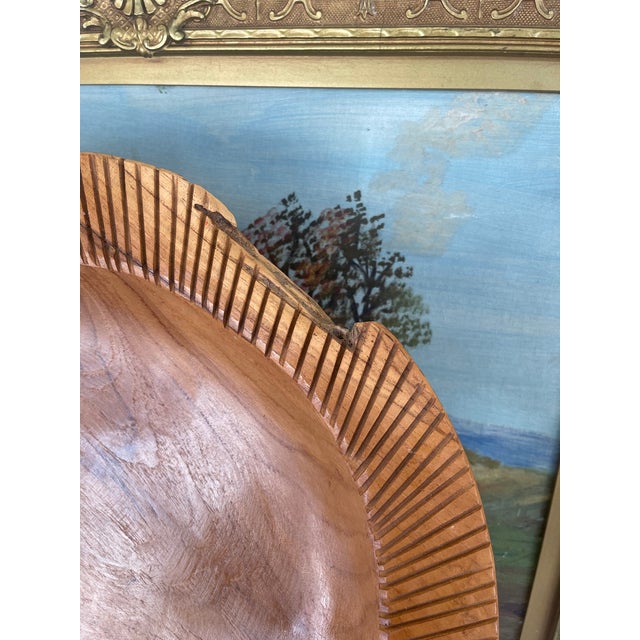 Brown Mid-Century Hand-Carved Solid Wood Decorative Bowl With Chiseled Rim Detailing. For Sale - Image 8 of 10