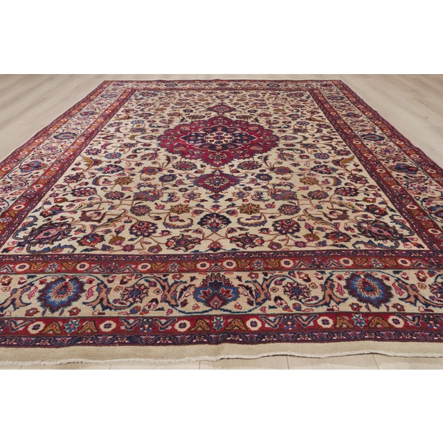 Signed Antique Persian Mashhad Rug, 08'00 X 11'02 For Sale - Image 10 of 11