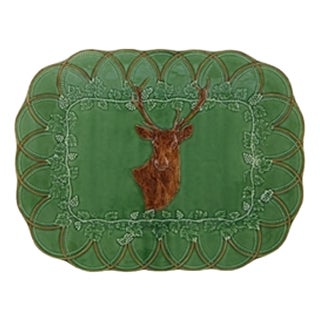 Rectangular Plate with Deer by Bordallo Pinheiro For Sale