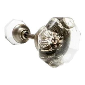 Victorian 8 Point Faceted Glass / Crystal , Silver Metal Door Knob Hardware