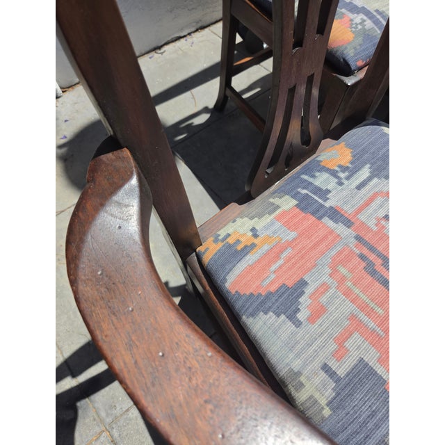 Antique 1920s Chippendale Hand Carved Georgian Style Chairs Set of Eight Brown Mahogany For Sale - Image 10 of 11