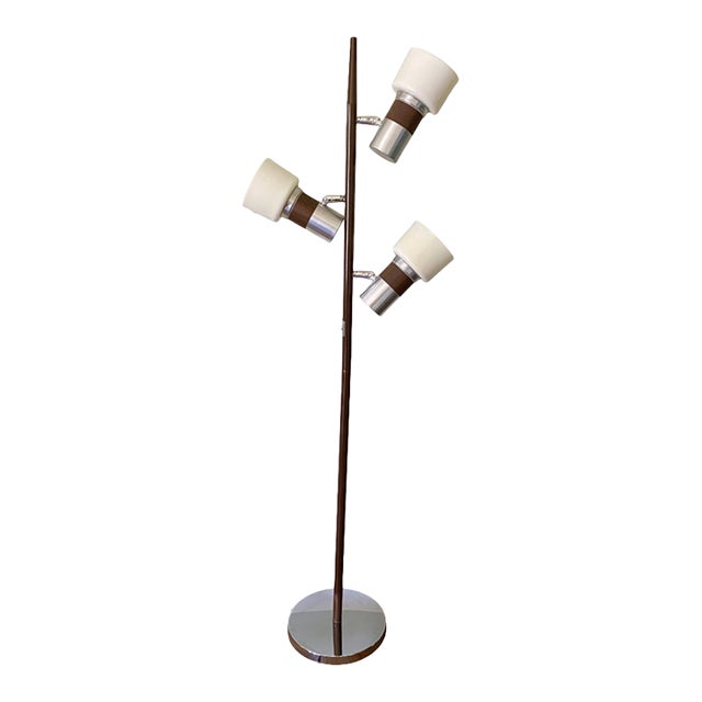 Vintage 1960s Midcentury 3-Light Floor Lamp Attributed to Gerald Thurston for Lightolier ~ Silver and Brown Floor Lamp With 3-Way Switch For Sale