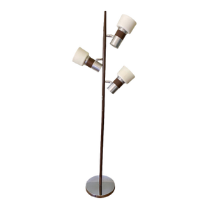 Vintage 1960s Midcentury 3-Light Floor Lamp Attributed to Gerald Thurston for Lightolier ~ Silver and Brown Floor Lamp With 3-Way Switch