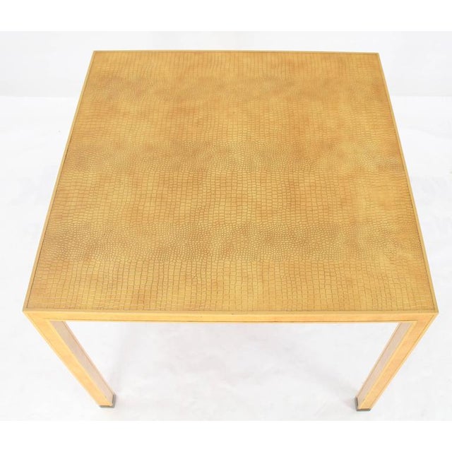 Mid-Century Modern Faux Alligator Crocodile Snake Skin Square Dining Game Table Brass Feet For Sale - Image 3 of 8